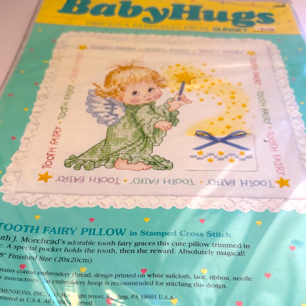 VTG Baby Hugs Stamped CrossStitch Kit “Toothfairy Pillow” Baby Craft HandCraft